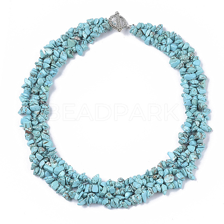 3-Layered Synthetic Turquoise Chip Beaded Necklaces X-NJEW-S419-01D-1