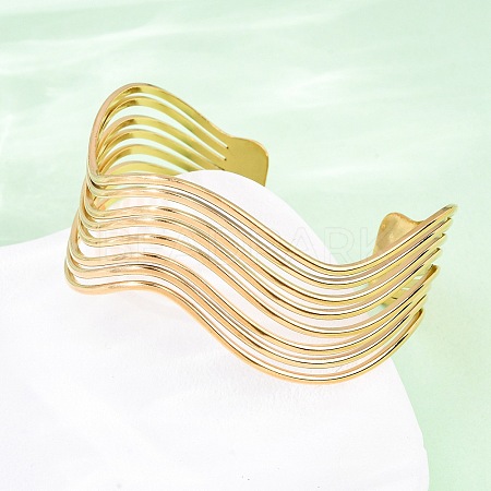 304 Stainless Steel Cuff Bangles for Women BJEW-D306-05G-1