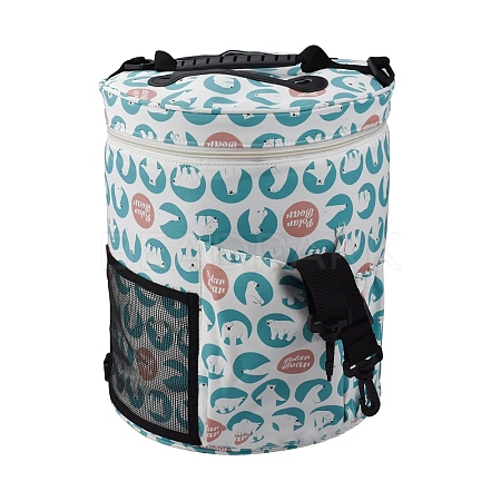 Bear Pattern Oxford Zipper Knitting Bucket Bag with Handle PW-WG31343-08-1