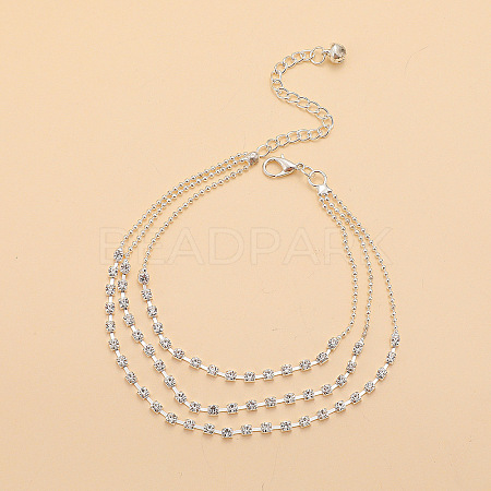 Alloy Rhinestone Cup Chain & Ball Chain Multi-strand Anklets WG18F6C-12-1