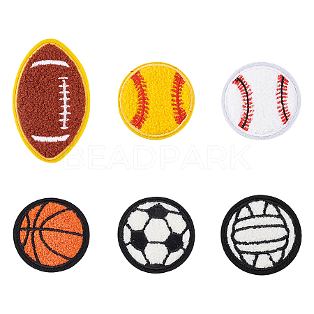 12Pcs 6 Style Sports Ball Theme Computerized Towel Fabric Embroidery Iron on Cloth Patches PATC-FG0001-64-1