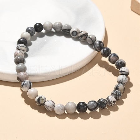 Natural Netstone Bead Stretch Bracelets BJEW-K212-A-021-1