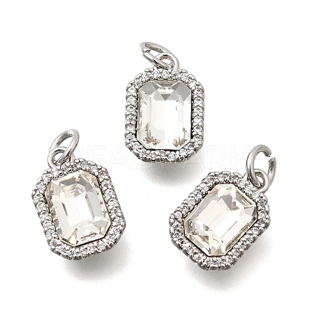 Brass Micro Pave Cubic Zirconia and Glass Pendants KK-N289-14P-01-1