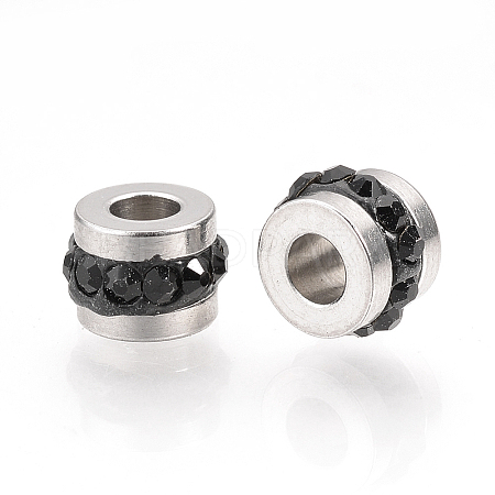 201 Stainless Steel Polymer Clay Rhinestone Inlaid Beads LS-RB-YWC0001-02A-1