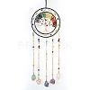 7 Chakra Natural Mixed Stone Chips Tree of Life Woven Net/Web with Feather Hanging Ornaments HJEW-A013-05-1