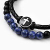Unisex Leather Cord Bracelet and Stretch Bracelet Jewelry Sets BJEW-JB04786-5