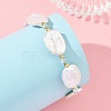 Natural Baroque Keshi Pearl Oval & Natural Larimar & Brass Beaded Bracelets BJEW-JB14338-2