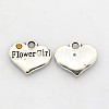 Wedding Party Supply Antique Silver Alloy Rhinestone Heart Carved Word Flower Girl Wedding Family Charms ALRI-N005-28C-1