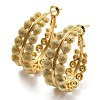 Brass Half Round Beaded Thick Hoop Earrings for Women EJEW-D067-03G-1