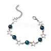 3Pcs Dyed Tiger Eye and Alloy Star Charms Link Bracelets for Women BJEW-TA00559-3