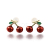 Cherry Brass Enamel Stud Earrings EJEW-U061-01G-4
