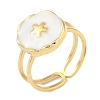 Ion Plating(IP) 304 Stainless Steel Enamel Flat Round with Flower Cuff Finger Rings RJEW-L107-067G-01-1