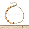 Natural Amber Cube Beads Link Chain & 304 Stainless Steel Paperclip Chain Anklets for Women AJEW-AN00790-4