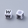 Letter W White Letter Acrylic Cube Beads X-PL37C9308-W-3