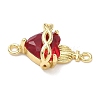 Brass with Glass Dark Red Sacred Heart Connector Charms KK-L253-27G-01-2