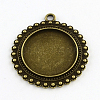 Tibetan Style Flat Round Alloy Pendant Cabochon Settings X-TIBEP-Q049-14AB-NR-1