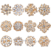 Gorgecraft 12Pcs 12 Style Crystal Rhinestone Flower Brooch Pins JEWB-GF0001-36A-1