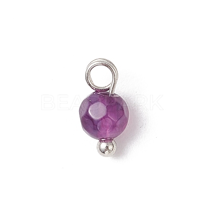Natural Agate(Dyed & Heated) Faceted Round Charms PALLOY-JF04286-02-1