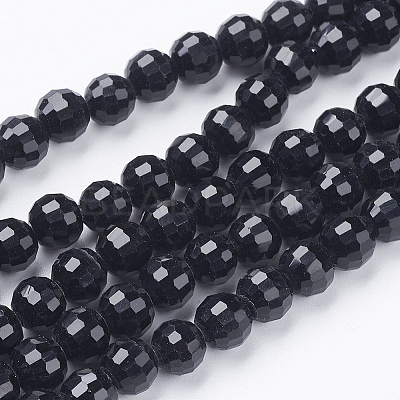Faceted Black Glass Round Bead Strands X-GLAA-R095-6mm-08-1