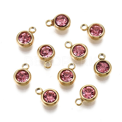PVD Vacuum Plating 201 Stainless Steel Rhinestone Charms STAS-S068-10G-1