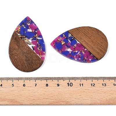 Transparent Resin & Walnut Wood Big Pendants RESI-T058-05G-1