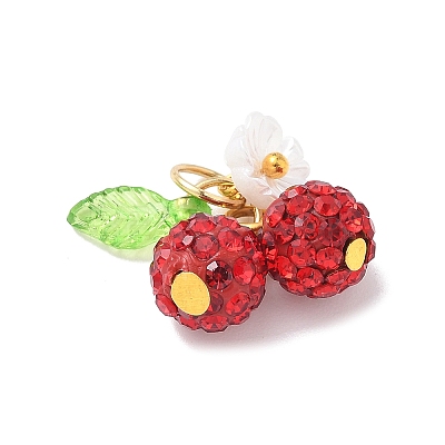 Handmade Polymer Clay Rhinestone Cherry Pendants PALLOY-JF03868-04-1