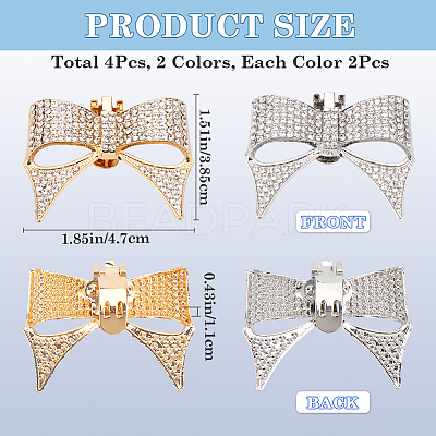4Pcs 2 Colors Bowknot Alloy Rhinestone Shoe Decorations FIND-CP0002-29-1