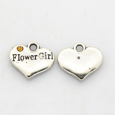 Wedding Party Supply Antique Silver Alloy Rhinestone Heart Carved Word Flower Girl Wedding Family Charms ALRI-N005-28C-1