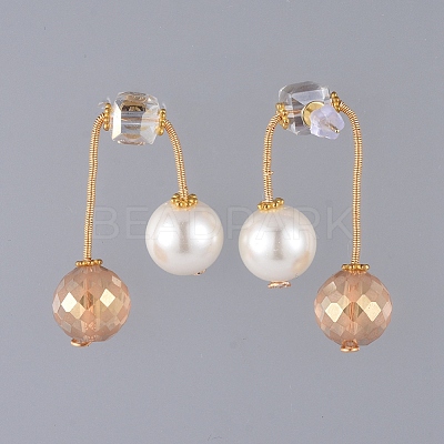 Round Eco-Friendly Glass Pearl & Glass Beads Ear Studs EJEW-JE03822-1