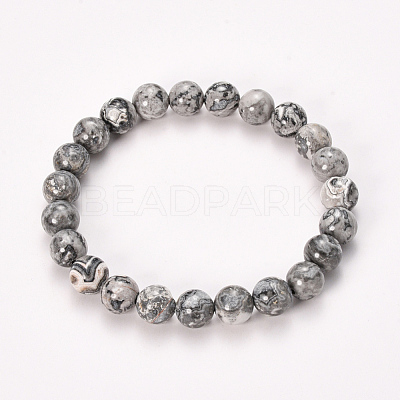 Natural Wave Jasper Beaded Stretch Bracelets BJEW-Q692-22-8mm-1