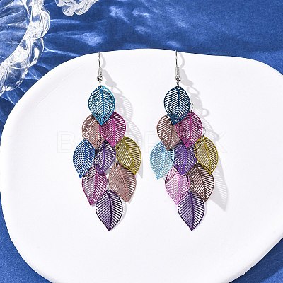 430 Stainless Steel Leaf Dangle Earrings EJEW-A137-08P-05-1