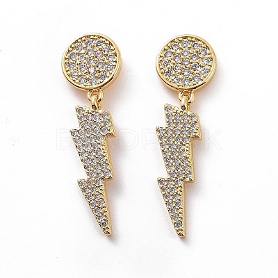 Clear Cubic Zirconia Lightning Bolt Dangle Stud Earrings EJEW-C008-16G-1