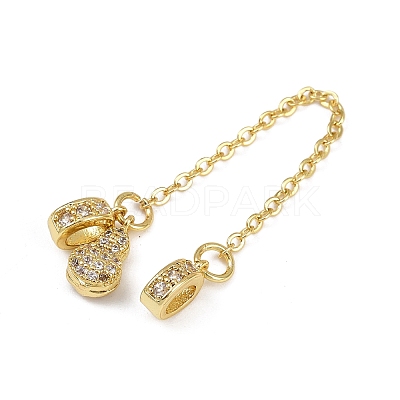 Brass Pave Clear Cubic Zirconia European Safety Chains with Charms KK-L236-15D-G-1
