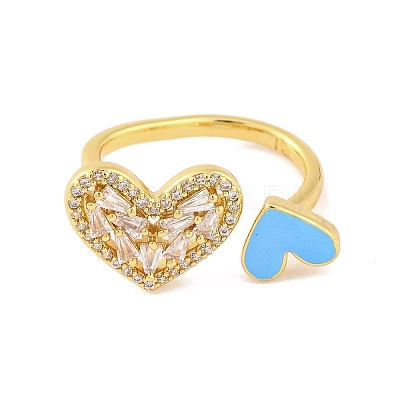 Brass Micro Pave Clear Cubic Zirconia Open Cuff Rings RJEW-U009-04C-G-1