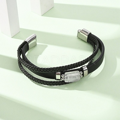 Natural Quartz Crystal & Braided Microfiber Leather Multi-strand Bracelets for Women Men GG-CBAEA55-01E-1