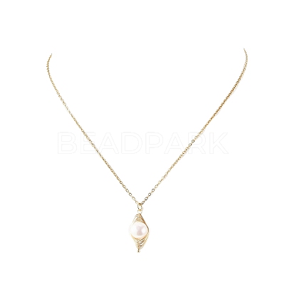Natural Pearl Pendant Necklace & Dangle Earrings X-SJEW-JS01276-1