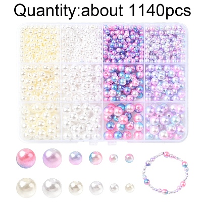 1140Pcs 12 Styles ABS Plastic Imitation Pearl Beads KY-YW0001-96B-1