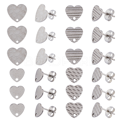 40Pcs 4 Style 304 Stainless Steel Heart Stud Earring Findings STAS-DC0014-82-1