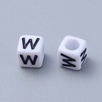 Letter W White Letter Acrylic Cube Beads X-PL37C9308-W-1