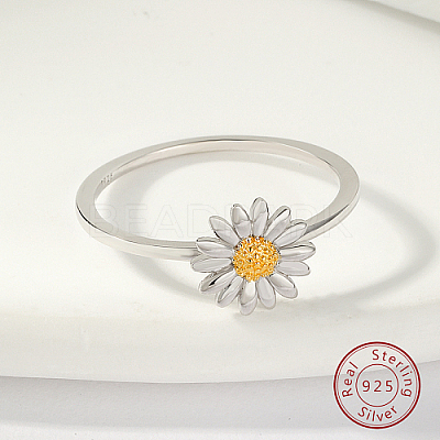Anti-Tarnish Rhodium Plated 925 Sterling Silver Daisy Flower Finger Ring for Women KN3229-3-1