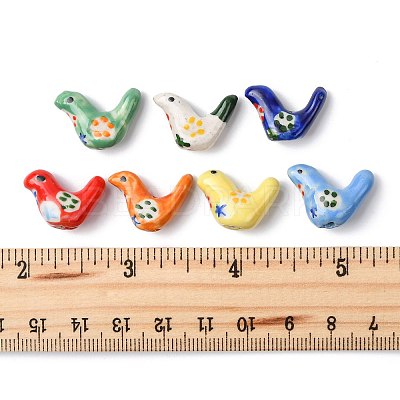 7Pcs 7 Colors Handmade Printed Porcelain Beads PORC-FS0001-39-1