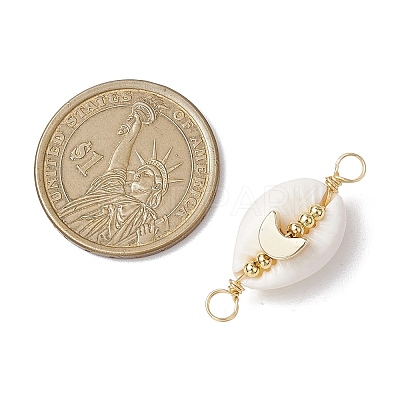 Natural Cowrie Shell Copper Wire Wrapped Shell Shape Connector Charms PALLOY-JF02939-01-1