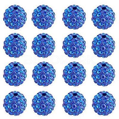 10mm Disco Ball Clay Beads Sapphire Pave Rhinestones Spacer Round Beads RB-PH0003-10mm-10-1