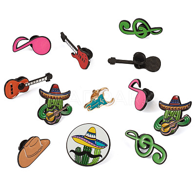 16Pcs 8 Styles Western Music Theme Enamel Pin JEWB-TA0001-29-1