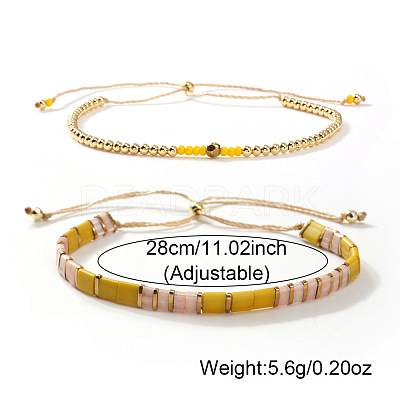 Summer Adjustable Glass Rectangle Tile Beaded Slider Bracelet Sets JD2335-1-1