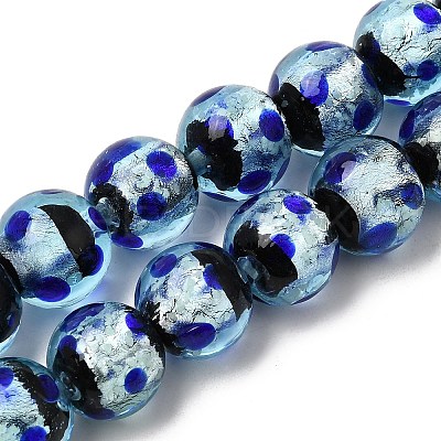 Glow in the Dark Luminous Style Handmade Silver Foil Glass Round Beads FOIL-I006-12mm-02-1