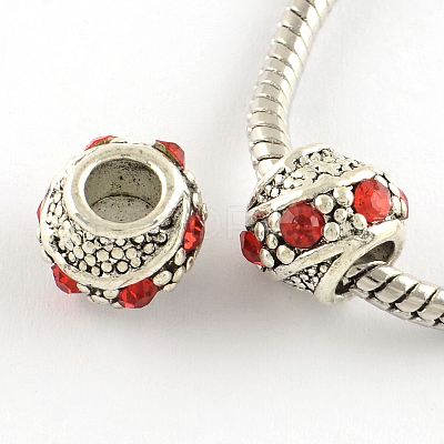 Barrel Antique Silver Plated Metal Alloy Rhinestone European Beads LS-ALRI-Q228-02A-1