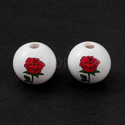 Printed Natural Wood European Beads WOOD-C015-03A-1