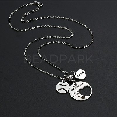 201 Stainless Steel Softball Baseball Heart Pendant Necklaces FS-WG63DEA-01-1