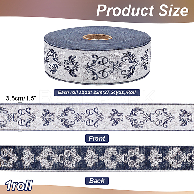 25M Polyester Jacquard Flower Ribbon OCOR-WH0088-82B-1
